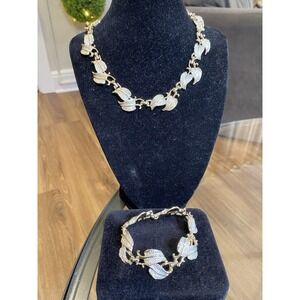 EMMONS Silver & Gold Tone Jewelry Set Leaf 15-18" Necklace & 7" Bracelet Signed